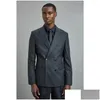 Mens Suits Blazers 의상 Homme Dark Gray Double Breasted Men Slim Fit 2 피스 세트 블레이저 클래식 패션 최신 디자인 DHRH6