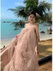 Primeiro amor leite puro vestido doce vestido francês fada sanya litoral férias elegante malha rosa