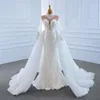 O-Neck Lace Up Back Long Sleeve Pearls Appliques 2 Pieces Mermaid Wedding Dress With Detachable Train Vestido de Noiva Sereia