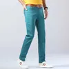 Men's Pants 2023 Autumn New Mens Bright Stretch Fit Jeans Trendy Denim Straight-leg Trousers Male Red Lake Blue Yellow Trousers Y240514