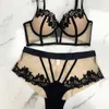 French Sexy Underwear Contrast Color Lace Mesh Push Up Bra and Underwear Set Underwear for Women Beautiful Luxury Intimate 240430