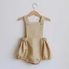 Överallt nyfödd baby pojke flicka jumpsuit linne bomull sommar höst ärmlös enkelstycke hängande jumpsuit babykläder set D240515