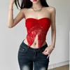 women's Tanks Women S Bandeau Tops Sleevel Textured Letter Embroidery Twist Frt Split Tube l92q#