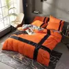 Vierköpfig gedruckte Baumwoll-Set Orange Quilt Deckblatt Kissenbezug H200x230 cm Quiltabdeckung