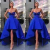 2020 bescheiden Royal Blue Prom Dresses High Low Sweetheart Halsline Satin A Line Graduation Evening Party Jurk formele gelegenheid Draag 296K
