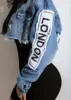 Women's Jackets VOLALO 2024 Casaul Women Jeans Color Print Letter Jacket Coat Full Sleeve Streetwear Clothes For Demin Outfit