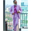 Męskie garnitury Blazers Men Light Purple szczyt Lapel Wedding Tuxedos Terno Masciino Groom Prom Slim Fit Blazer Custom Made 2 szt. Kurtka dhukt