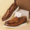 Casual Shoes Men's Loafers Breattable äkta läderföretag Män Mockasins Platform Non-Slip Vintage Male Sailing