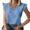 Women's Blouses Shirts Sexy V Neck Slveless Lace Patchwork Blouse Shirts Summer Women Ruffle Loose Blouse Tops SZE-ST24019 Y240510