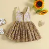 Girl's Dresses Baby Girl Dress ärmlös tryckt veckat patch arbete Summer A-Line Dress D240515