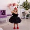 Kız Dresses Flower Girl Bebek Doğum Günü Partisi Balo Giz Dress Girl Campus Mezuniyet Töreni Dantel Kabarık Kafes Prenses Elbise Y240514