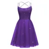 Tulle Sparkly A Line Homecoming Homecoming Prom Prom Dresses for Teens Spaghetti Straps Beads Mini Tail Dress Prom Amz