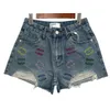 Jean shorts kvinnor jeans korta sommar kvinnor jeans sexig fransad hög midja stretch denim shorts brev tryck hög kvalitet smal gata hip hop jeans korta jeans kvinnor