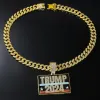 창조적 인 트럼프 2024 풀 다이아몬드 패션 성격 펜던트 쿠바 체인 목걸이