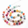 Bärade halsband Multicolor Halsbanddeklaration Kvinnkedjan Natural Stone Agate Face Round 8 10mm Bead Chain Jewelry 18 Inch A790 D240514
