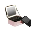 SMART LED Cosmetic Case With Mirror Cosmetic Bag Travel Makeup Påsar för kvinnor Fashion Portable Storage Bag Travel Makeup Väskor 240506
