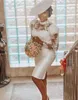Sheath Knee Length Wedding Dresses High Neck Lace Appliques Long Sleeves Elegant Bridal Gowns Back Slit Ivory Satin Short Reception Dress For Women 2024