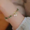 Bangle Fashion Light Luxe Retro Green Bamboo Joint Bracelet Women Romantic Imitation Pearl Pendant Sieraden Accessoires Geschenken