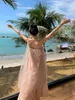 Primeiro amor leite puro vestido doce vestido francês fada sanya litoral férias elegante malha rosa
