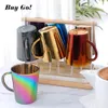 1pcs de parede dupla caneca de café em aço inoxidável 300 ml portátil copo de arco -íris portátil Tumbler de leite xícaras de chá canecas de água 240509
