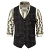 Camisetas para hombres para hombres 2024 chaleco de tweed a cuadros Vintage Single-smreasted Chaleco Top Troj Traje de estilo de negocios casual