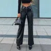 Lågmäster läderbyxor Kvinnor Europa och USA-stilen PU Slim Straight Pants Sexig dragkedja midja täta avslappnade byxor