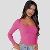 Nova camiseta de manga longa marca feminina de moda feminina Slimming Slim Fit Lace Splice Spicy Girl Top-deco