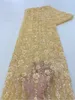 African Lace Fabric High Quality French 3D Floral Sequin Embroidered Bead Sheer Lace Fabric240513