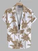 Mäns avslappnade skjortor sommarstrandsemester med tropisk tryck kort ärm t-shirt grönsak kokosnöt träd 4 väg stretch tyg skjorta