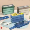 Dinnerware 3 Layers Lunch Box Leakproof Bento Microwave Boxs For Work Picnic Fruit Sushi Storage Boxes With Spoon Knife Fork