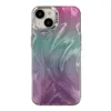 iPhone 15 Pro Max 14 14를위한 다채로운 레이저 그라데이어 핫 실버 깃털 거즈 전화 케이스 케이스 전기 도금 렌즈
