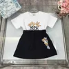 Top Princess dress girls summer suit kids tracksuits baby clothes Size 100-150 CM Doll Bear Letter Pattern Print T-shirt and skirt 24April