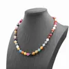 Bärade halsband Multicolor Halsbanddeklaration Kvinnkedjan Natural Stone Agate Face Round 8 10mm Bead Chain Jewelry 18 Inch A790 D240514