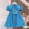 Girl's Dresses Girls Academy Style Green Summer Dress Korean Edition Childrens Fresh and Cute Princess Dress Fashion Bow Dress New 2024 d240515