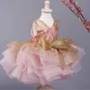 Robes de fille luxe flash childrens robe fête lamelle robe balle fille fille princesse robe fleur autocollant robe bébé d240515
