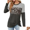 T-shirt pour femmes t-shirts mode Leopard Imprimé léopard couture à manches longues chemises automne et chaleur d'hiver pour femmes drop dhp3r