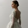 A-Line Sparkly Wedding Dresses 2024 Boat Neck Long Sleeve Lace Embroidery Bridal Gowns Exquisite Bride Party Dress Vestido De Noiva