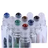 Förpackningsflaskor grossist 10 ml naturliga stenar Ssential Oil Gemstone Roller Ball Clear Glass Healing Crystal Chips 10 färger Drop Del DHW8Q