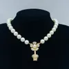 Luxury Necklace Brand Copper Material Plated Gold Double Letter Pearl Choker Pendant Necklace Jewelry Accessories Gifts