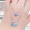Designer SWA 1:1 High Quality Version Gradient Blue Black Swan pendant Necklace Women's Crystal Swan diamond choker Chain Jewelry gift v118