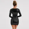 Casual Dresses Metallic BodyCon Mini Dress Autumn Winter Long Sleeve Women Sexig Short Party Night Club Silver