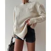 Women's Sweaters Women Vintage Solid Color Loose Hole Sweater 2024 Autumn Winter Top Fashion Long Sleeve Crew Neck Pullover