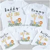 Familjmatchande kläder Wild One 1st Birthday Tee Boy Safari Zoo Jungle Clothes Funny Tshirts White Party Tshirt Drop Delivery Baby DHQR0