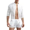 Ropa Hombre Autumn 1 Set Men Top Shorts Hollow Out Solid Color Lace See Through Outfit For Wedding Night Mens Two Piece Suits 240514