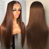 32 34 inches long brown bone straight lace forehead human wig black women's synthetic closed wig 13*4 human hair set cosplay daily