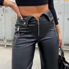 Lågmäster läderbyxor Kvinnor Europa och USA-stilen PU Slim Straight Pants Sexig dragkedja midja täta avslappnade byxor