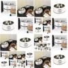 Hondenschalen Feeders Designer Bowl Pet Zwart en Wit Kat Letter Logo Gedrukt Drink Food Set Drop levering Huis Tuinbenodigdheden OT4XV