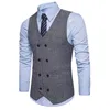 Men's Vests Suit Vest Solid Color Dress Male Double Breasted Waistcoat Slim Fit Formal Sleeveless Plus Size 2XL