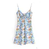 Grundläggande casual klänningar yenkye vintage daisy tryck y Sling klänning Kvinnor Bow Tie V Neck ärmlös Holiday Beach Kvinnlig Summer Short Vestid DHSU4