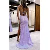 Koronkowe aplikacje cekinowe sukienki balowe 2024 V Suknia formalna dla kobiet Suknia wieczorna syrena z rozciętą balową amz